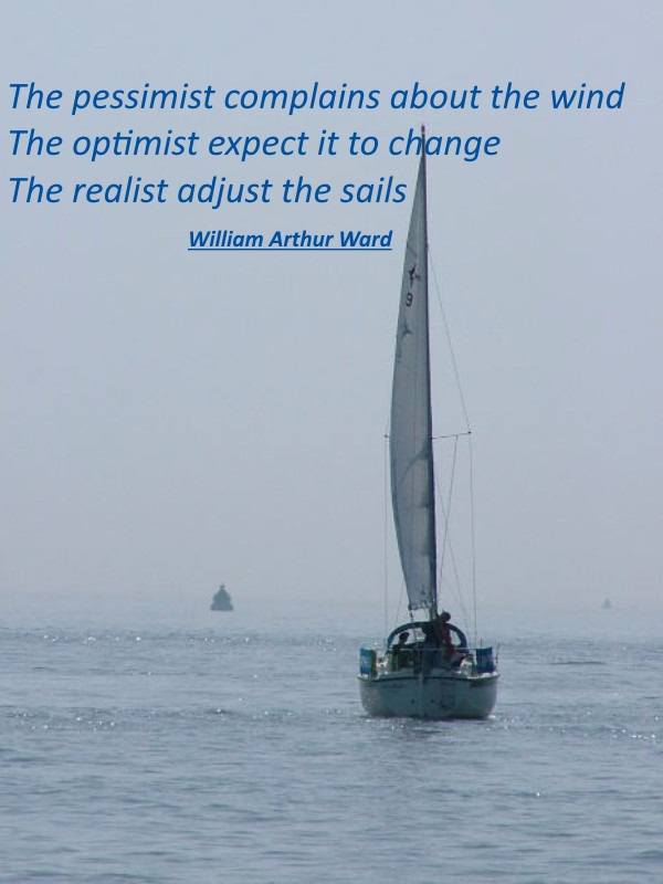  The pessimist complains about the wind, the optimist expect it to change, the realist adjust the sails - William Arthur Ward 